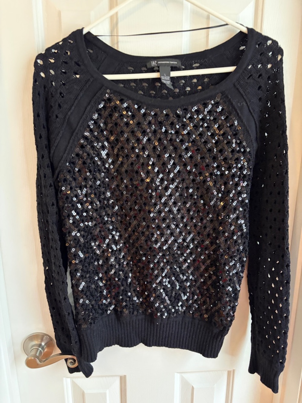 INC International Concepts Black Sequin Crewneck Sweater